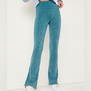 Victoria's Secret distressed Green Flare Wide Leg fold over  leggings